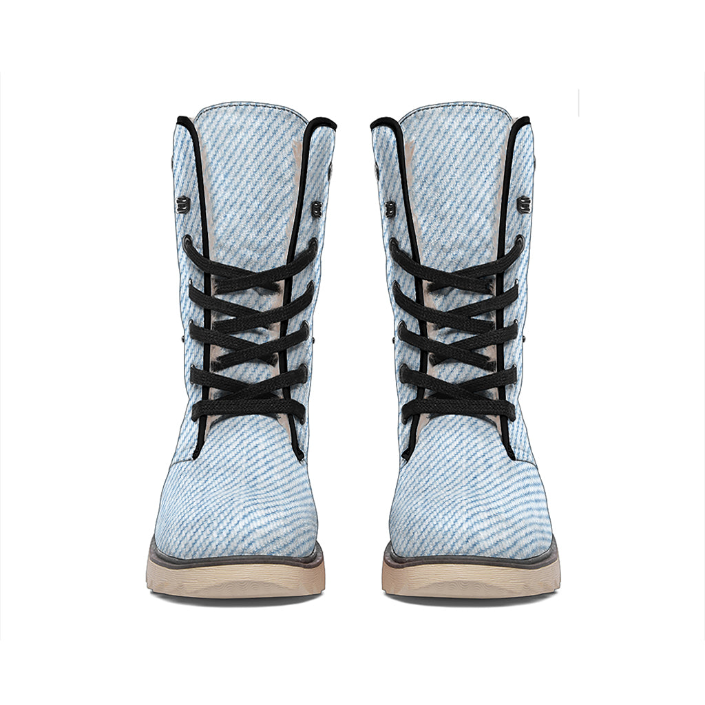 Light Blue Denim Jeans Print Winter Boots