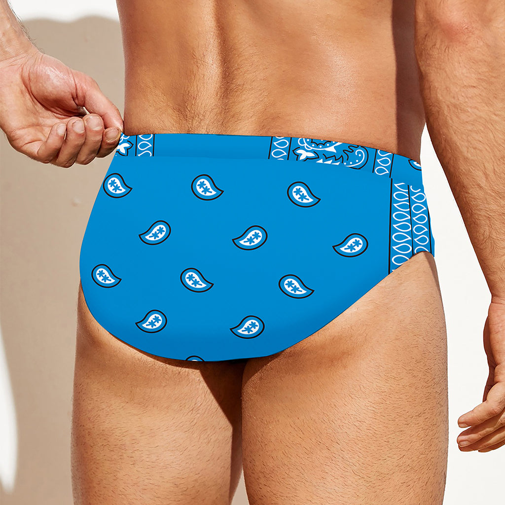 Light Blue Paisley Bandana Print Men's Swim Briefs