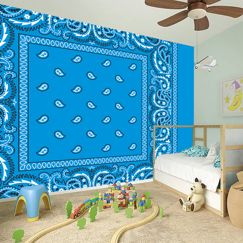Light Blue Paisley Bandana Print Wall Sticker
