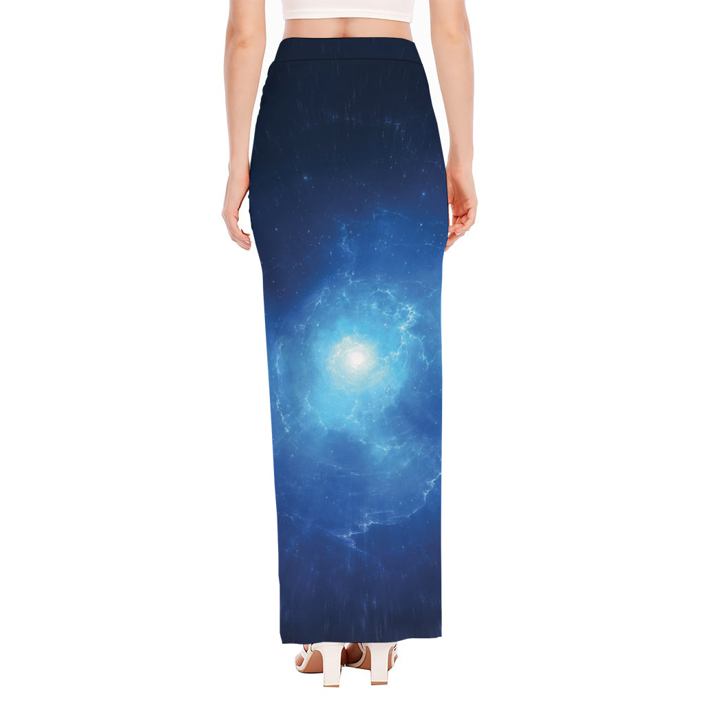 Light Blue Space Print High Slit Maxi Skirt