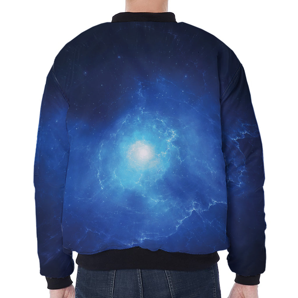 Light Blue Space Print Zip Sleeve Bomber Jacket