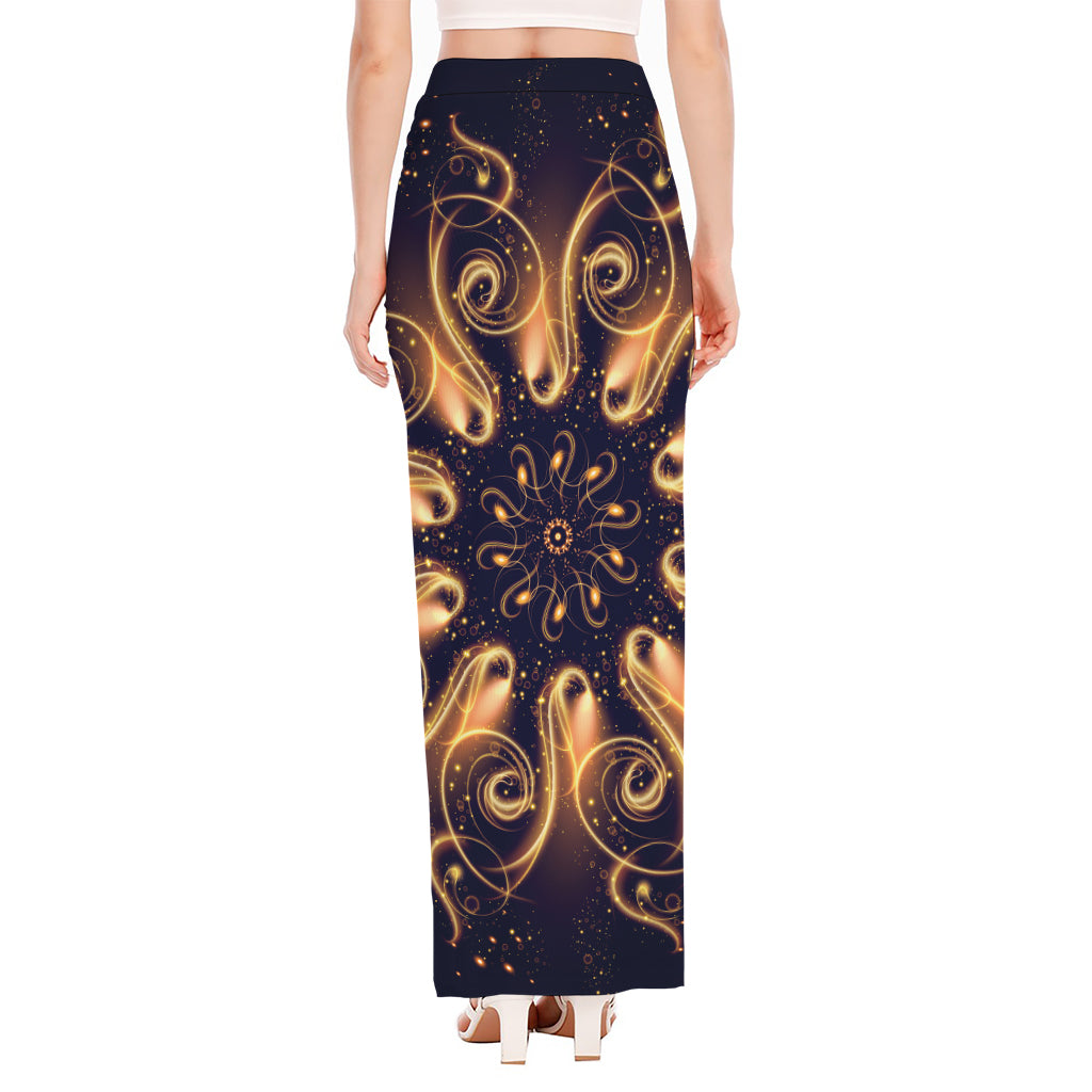 Light Fractal Print High Slit Maxi Skirt