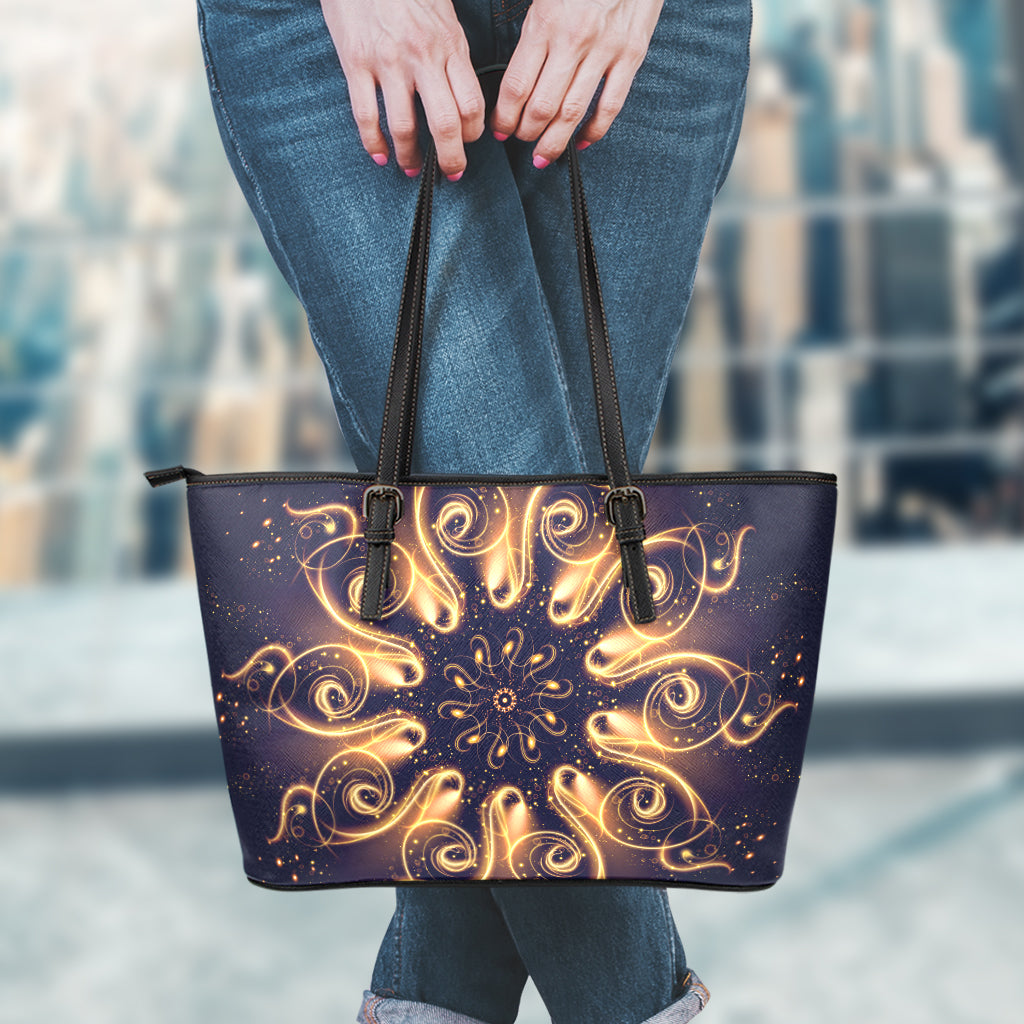 Light Fractal Print Leather Tote Bag