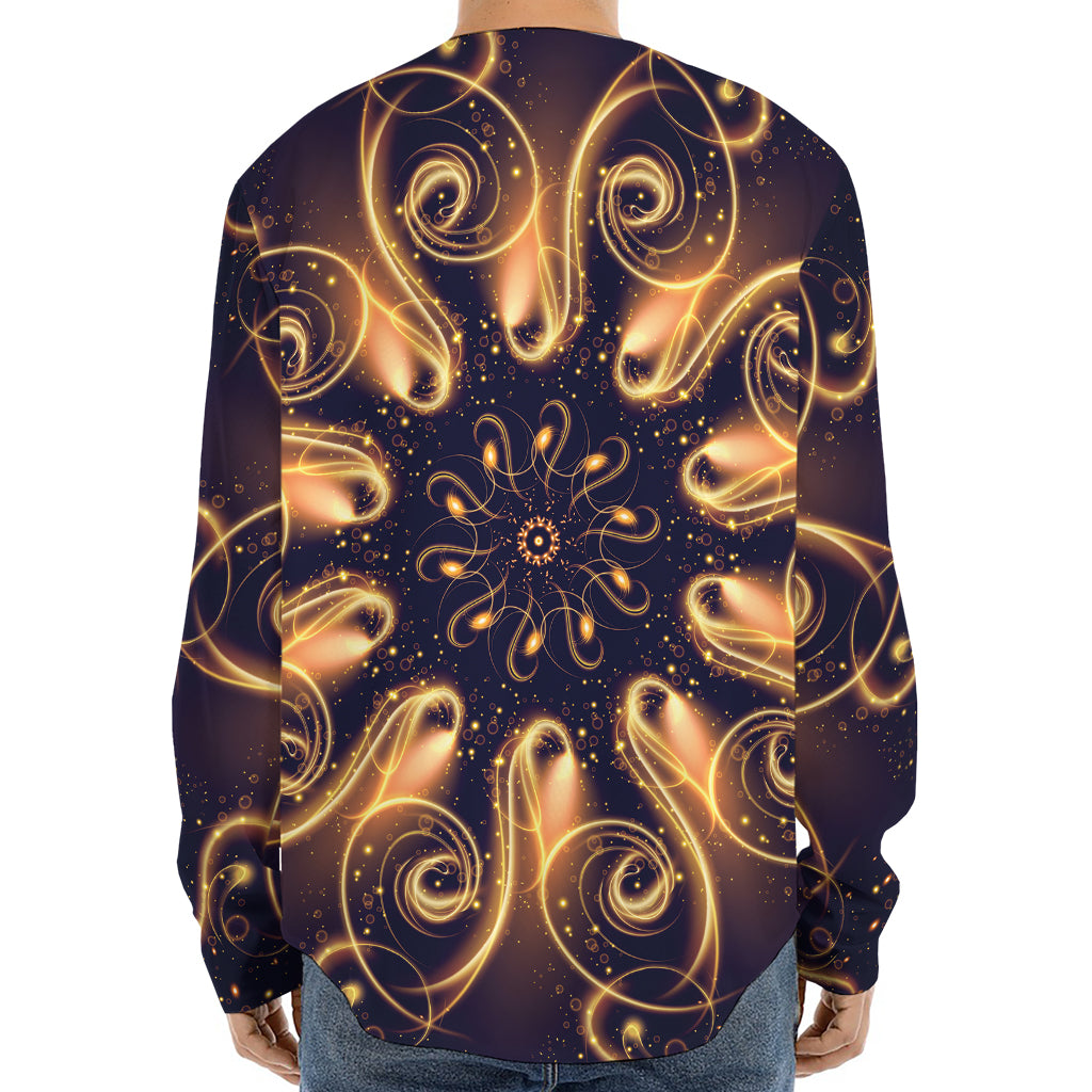 Light Fractal Print Long Sleeve Baseball Jersey