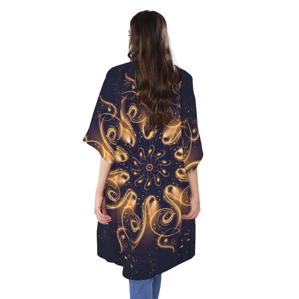 Light Fractal Print Open Front Beach Cover Up