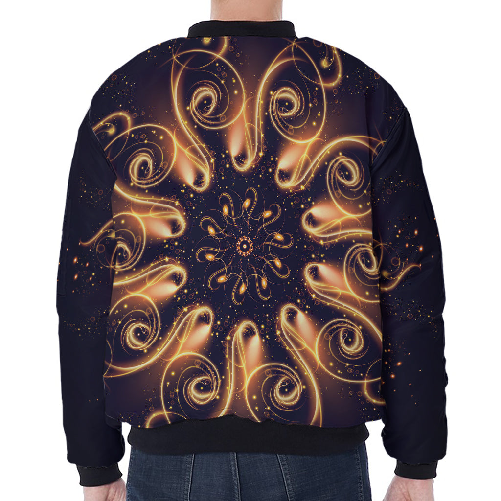 Light Fractal Print Zip Sleeve Bomber Jacket