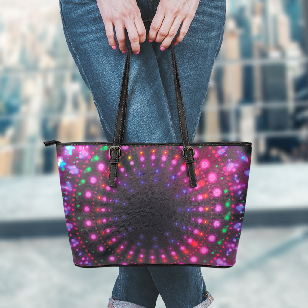 Light Mandala Print Leather Tote Bag