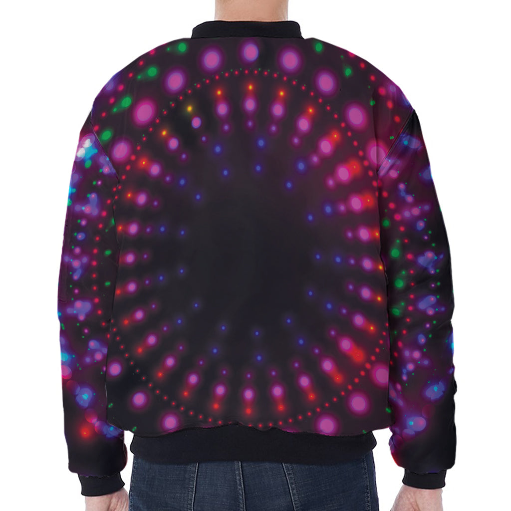 Light Mandala Print Zip Sleeve Bomber Jacket