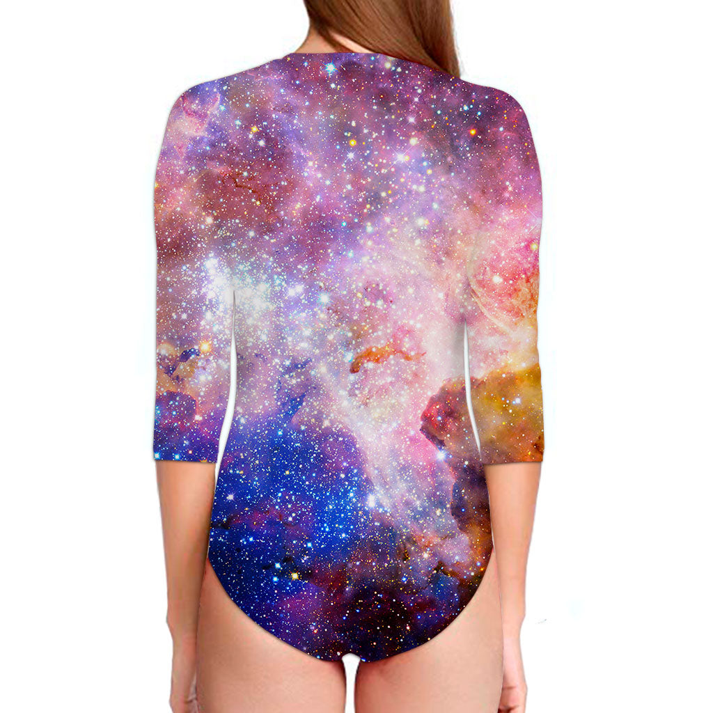 Light Stardust Galaxy Deep Space Print Long Sleeve Swimsuit