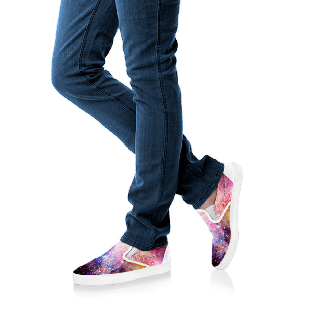 Light Stardust Galaxy Deep Space Print White Slip On Sneakers