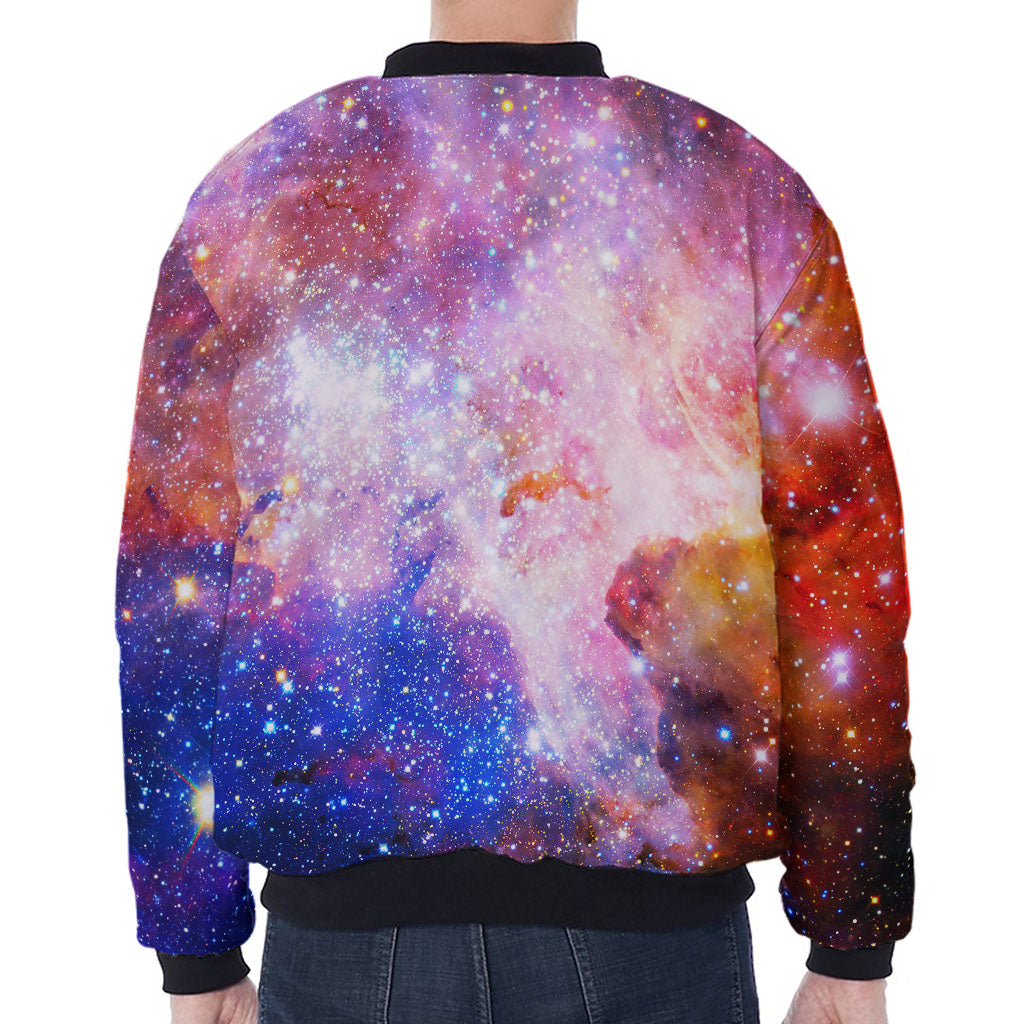 Light Stardust Galaxy Deep Space Print Zip Sleeve Bomber Jacket