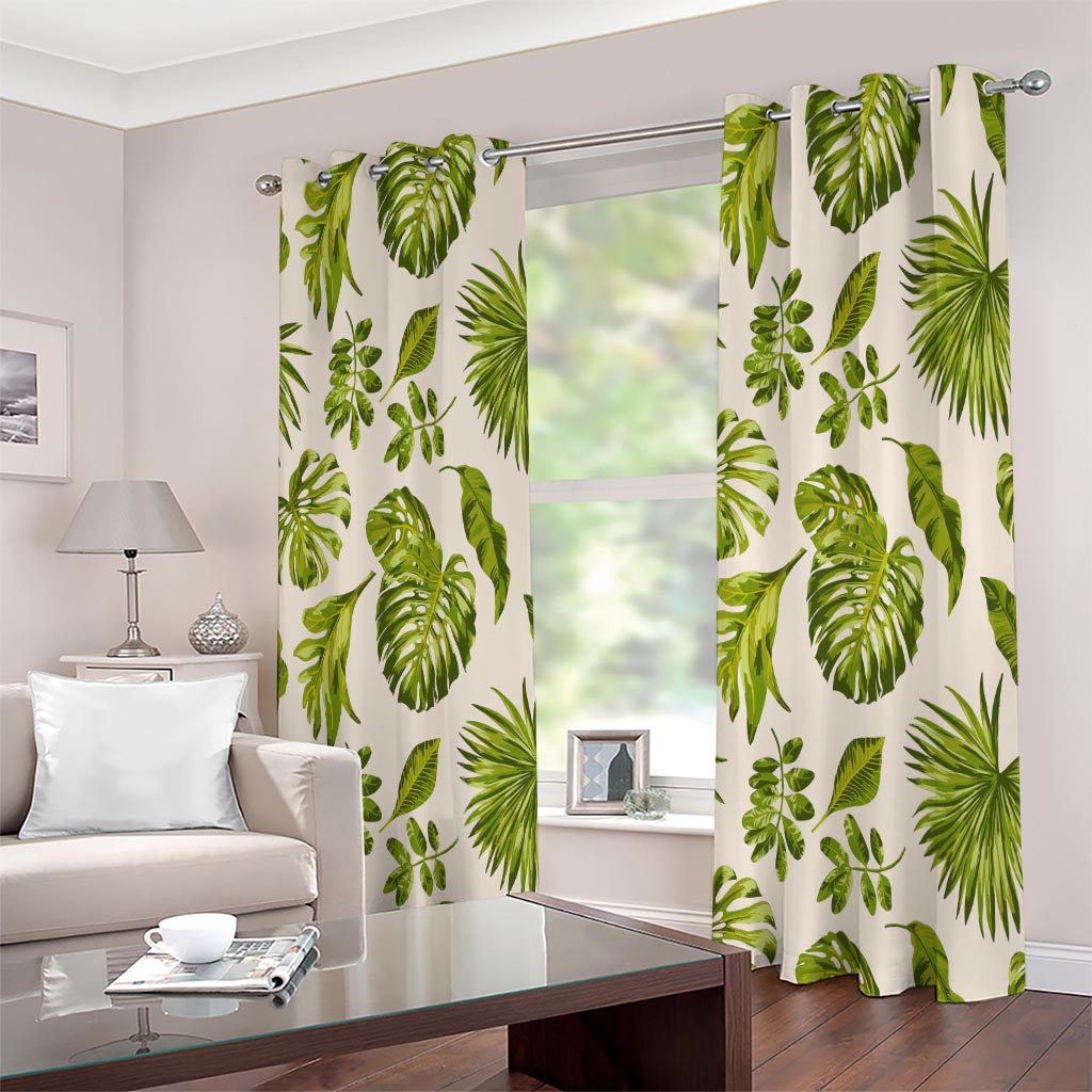 Light Tropical Leaf Pattern Print Extra Wide Grommet Curtains
