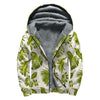 Light Tropical Leaf Pattern Print Sherpa Lined Zip Up Hoodie