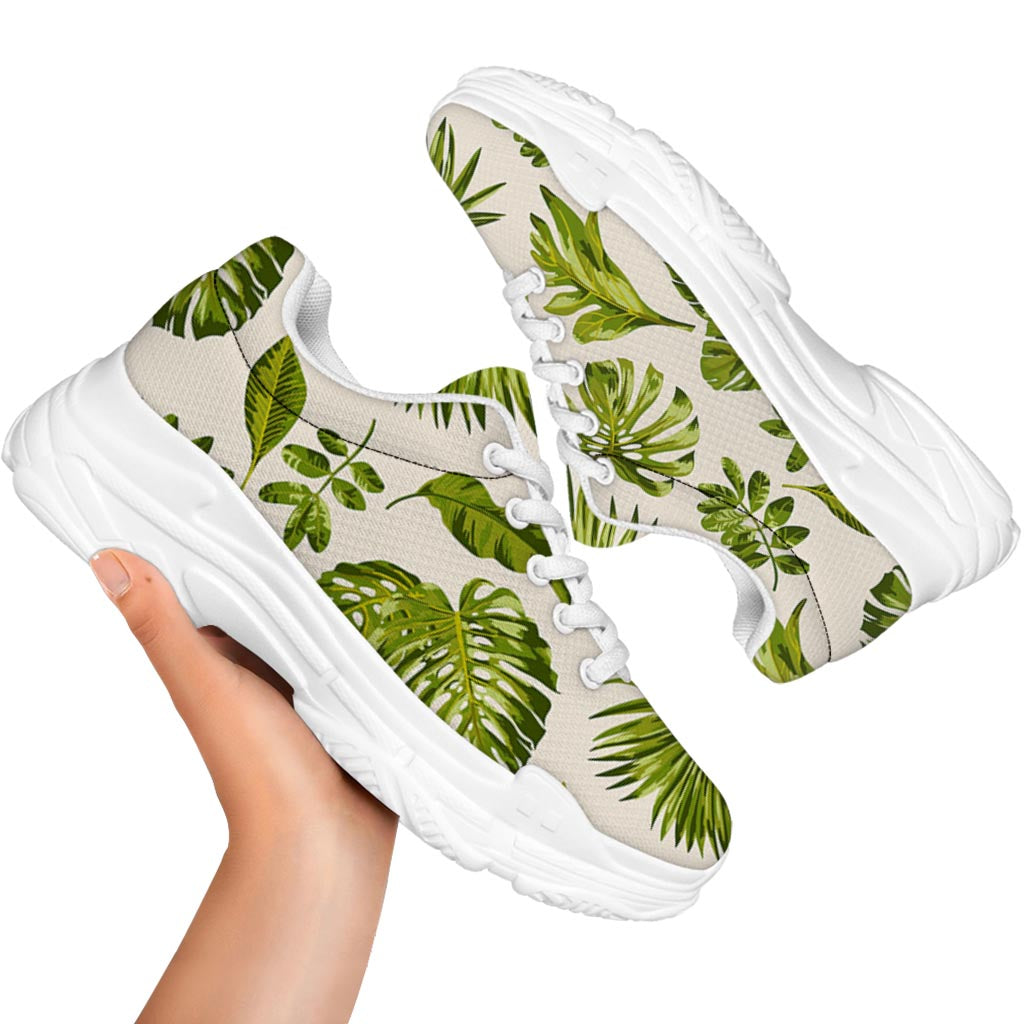 Light Tropical Leaf Pattern Print White Chunky Shoes