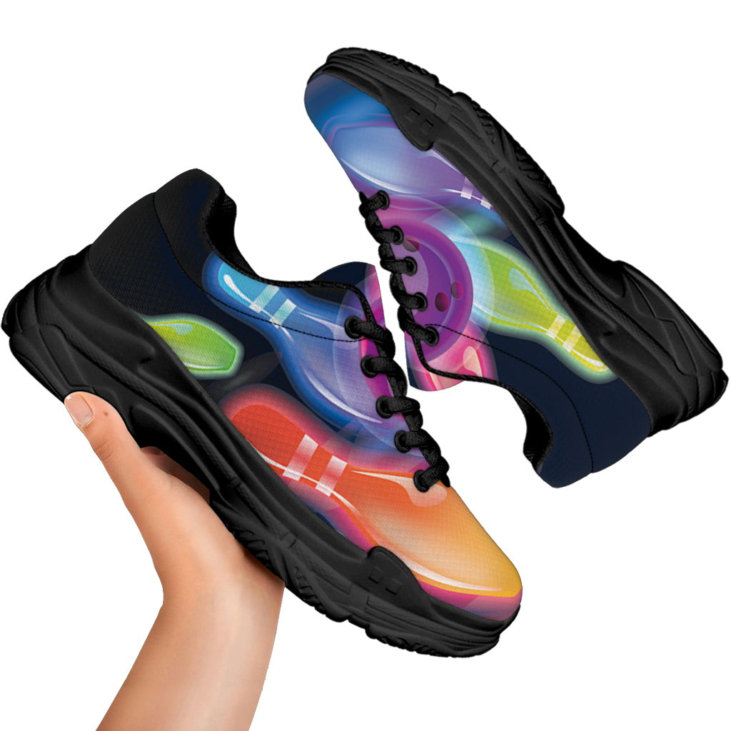Light Up Bowling Pins Print Black Chunky Shoes