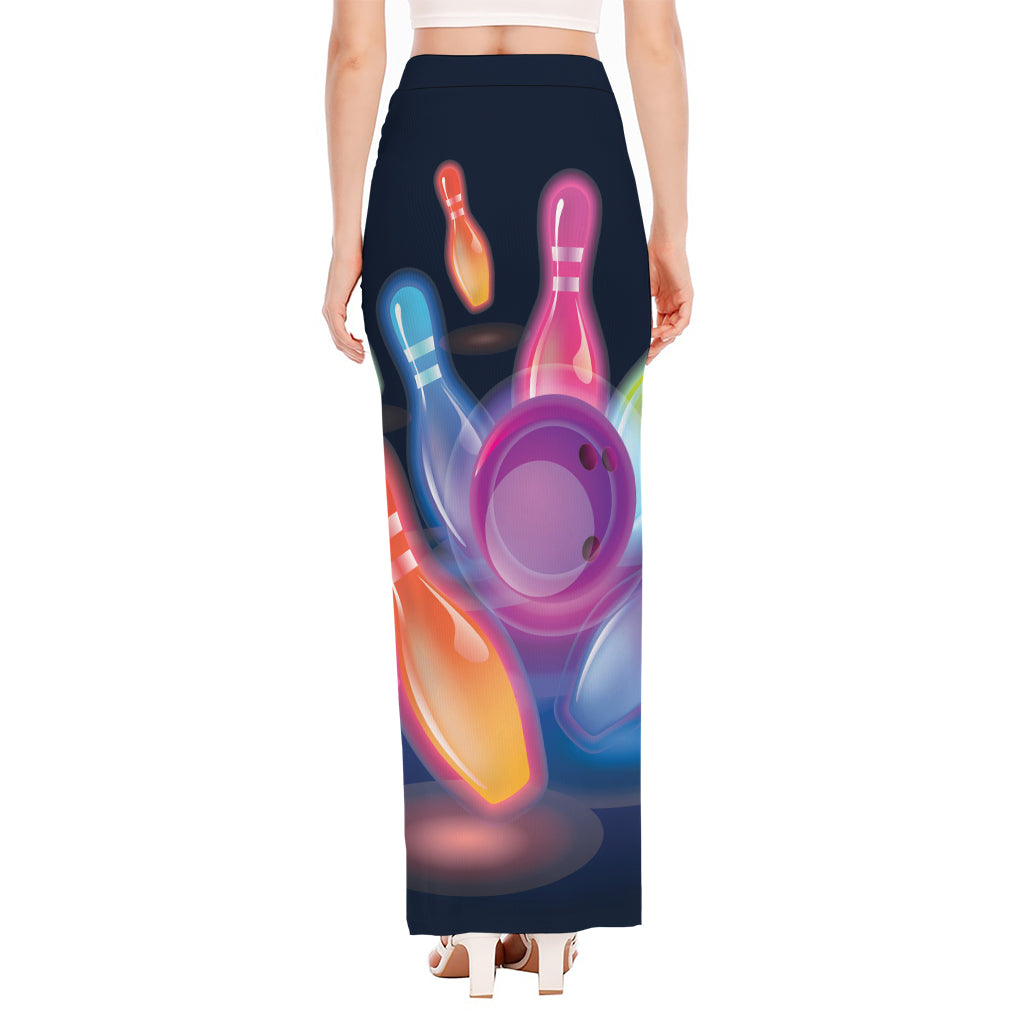 Light Up Bowling Pins Print High Slit Maxi Skirt