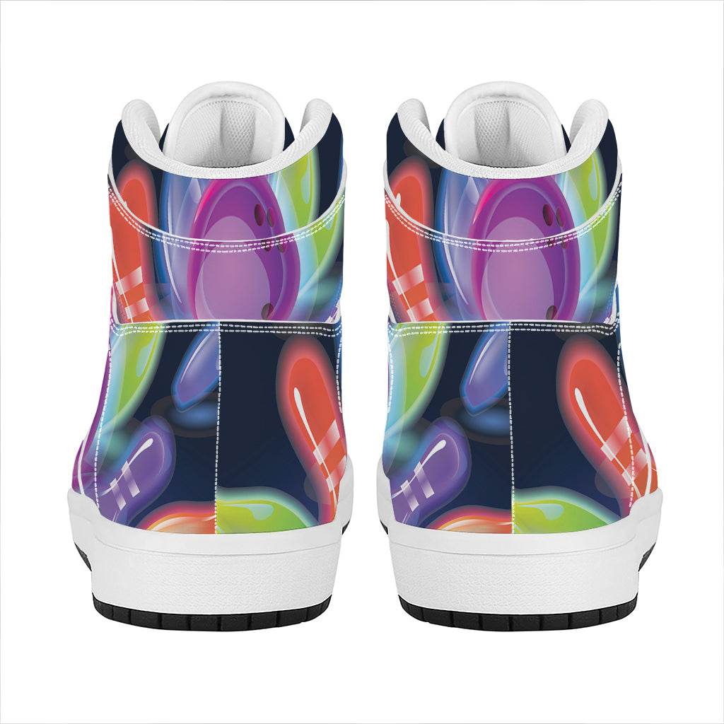 Light Up Bowling Pins Print High Top Leather Sneakers