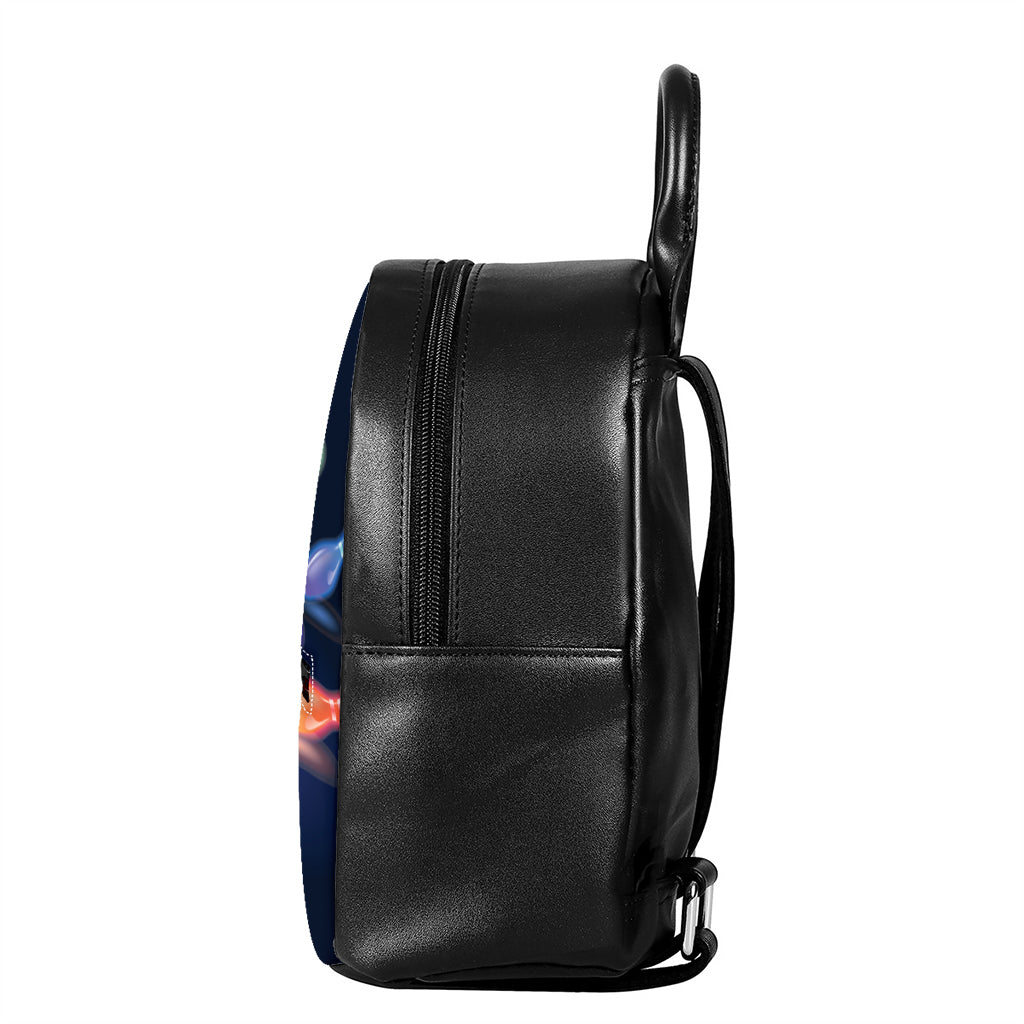 Light Up Bowling Pins Print Leather Backpack