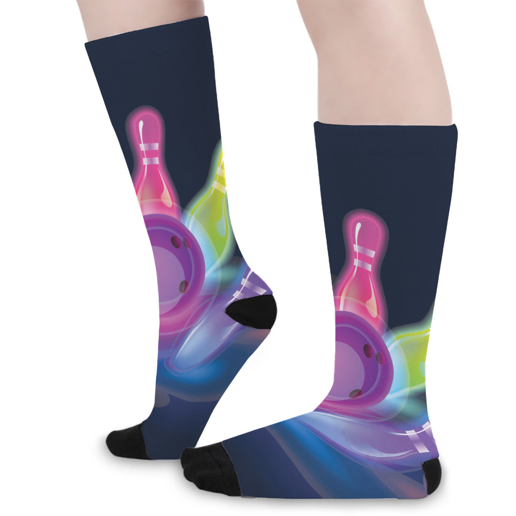 Light Up Bowling Pins Print Long Socks