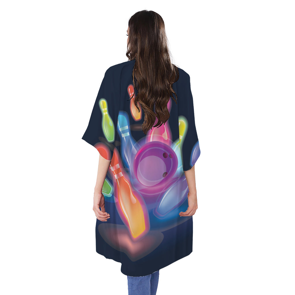Light Up Bowling Pins Print Open Front Beach Cover Up