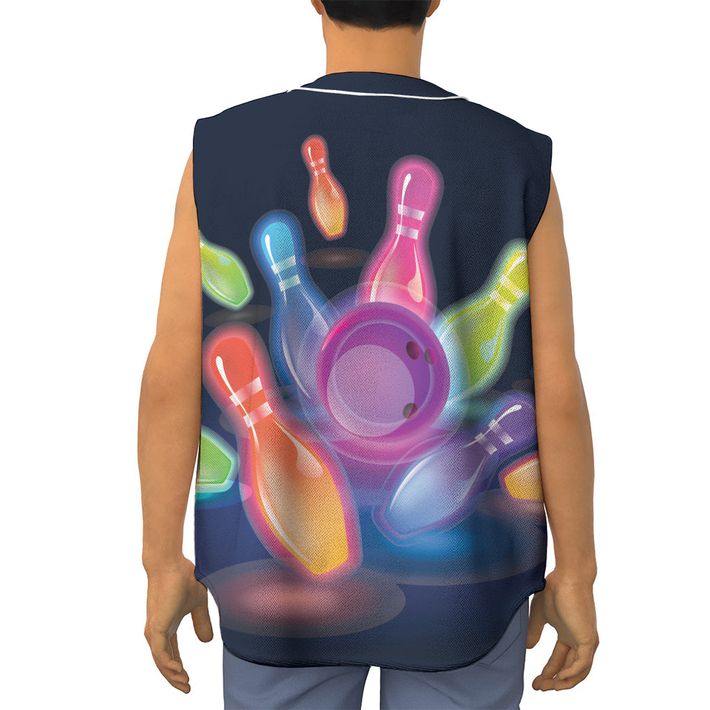 Light Up Bowling Pins Print Sleeveless Baseball Jersey
