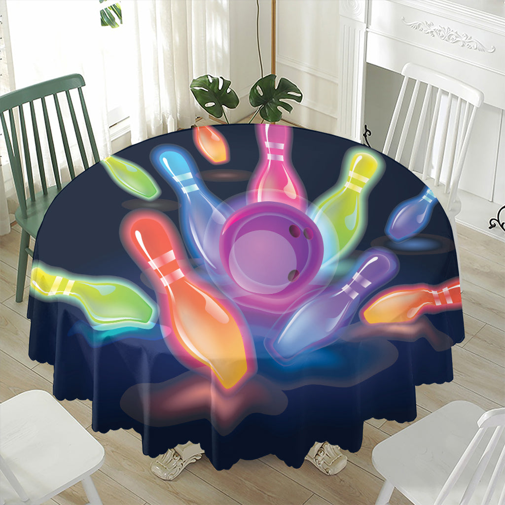 Light Up Bowling Pins Print Waterproof Round Tablecloth