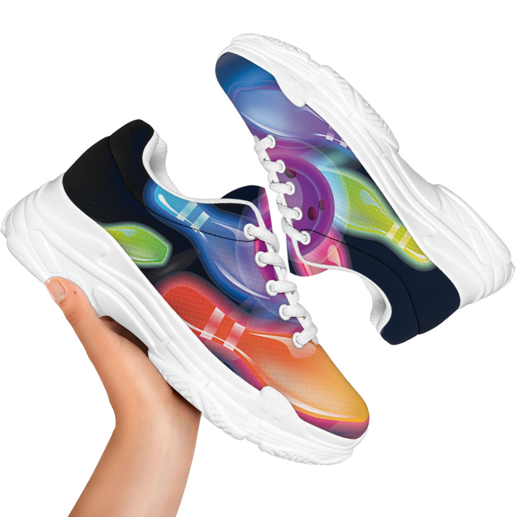 Light Up Bowling Pins Print White Chunky Shoes