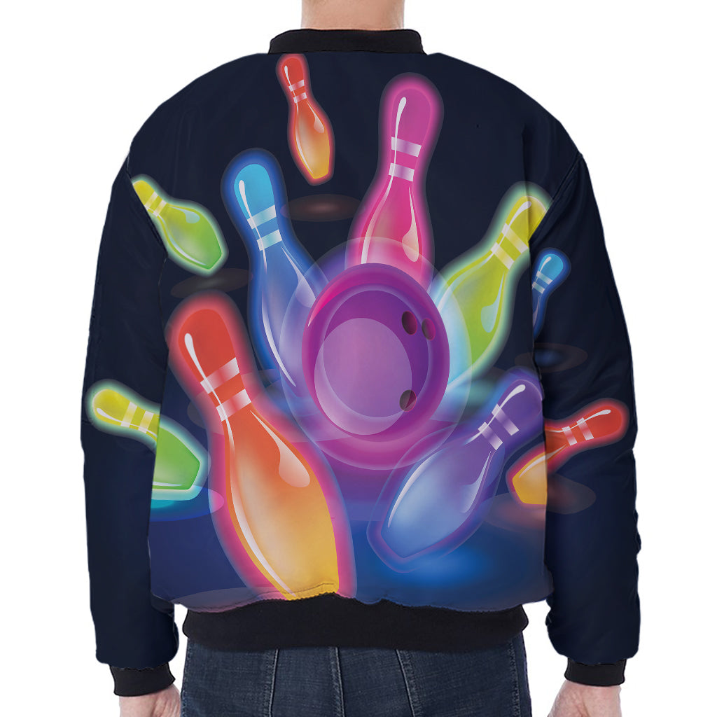 Light Up Bowling Pins Print Zip Sleeve Bomber Jacket