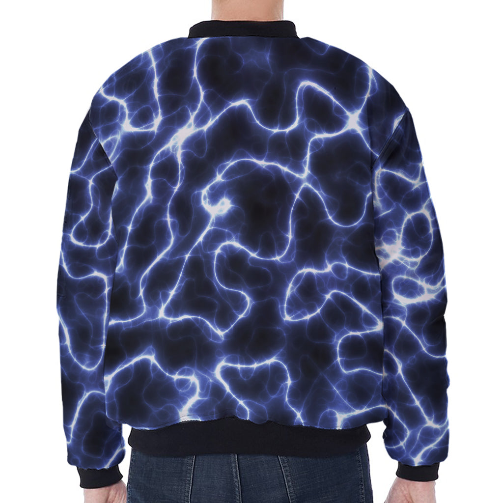 Lightning Chain Print Zip Sleeve Bomber Jacket