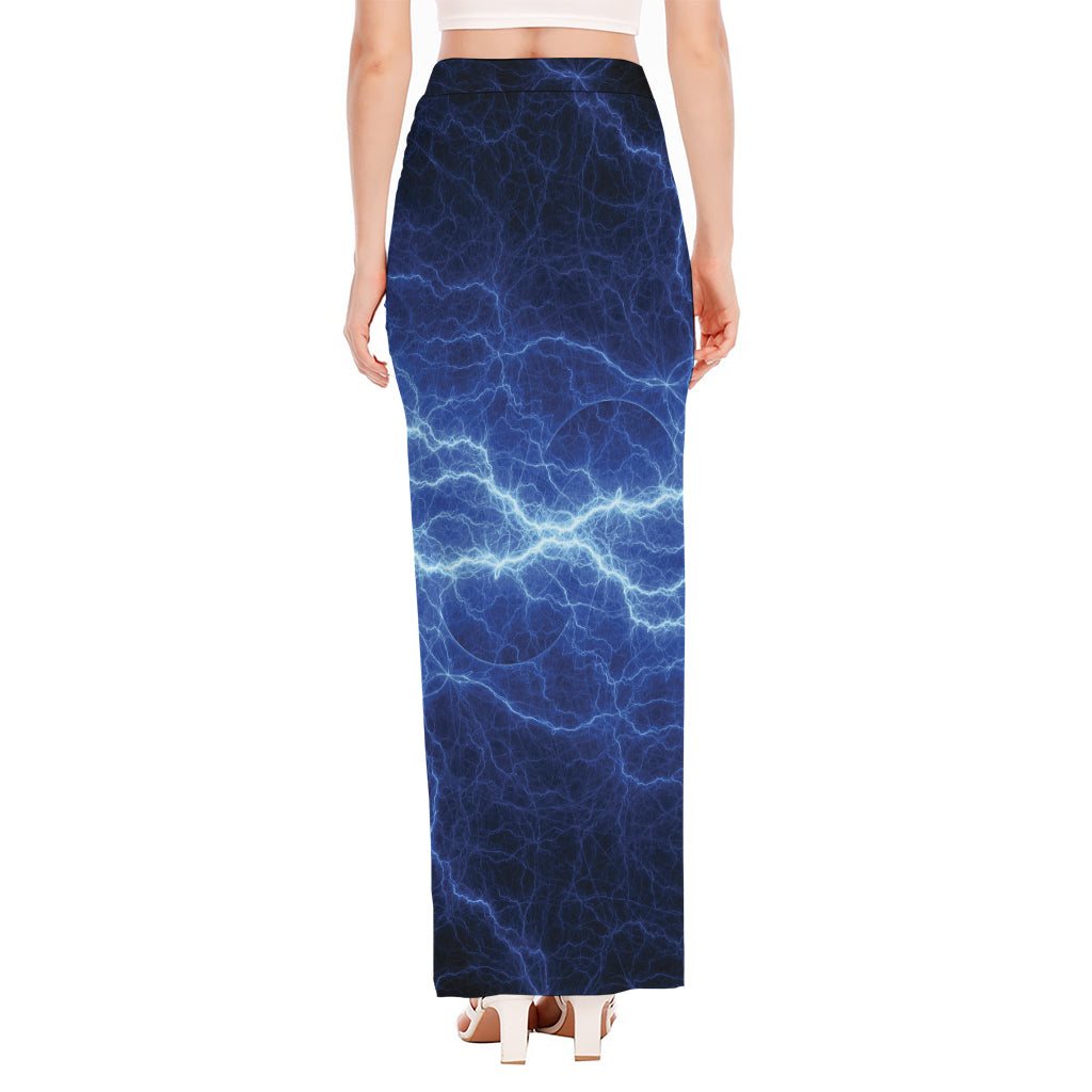 Lightning Plasma Print High Slit Maxi Skirt