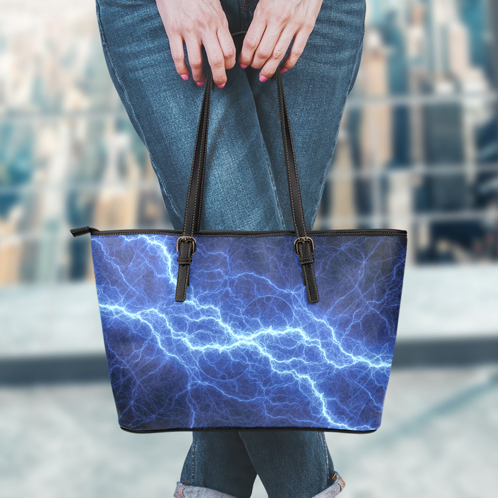 Lightning Plasma Print Leather Tote Bag