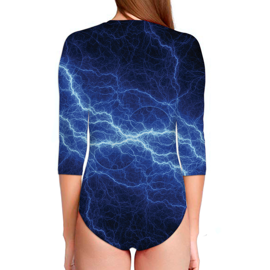 Lightning Plasma Print Long Sleeve Swimsuit