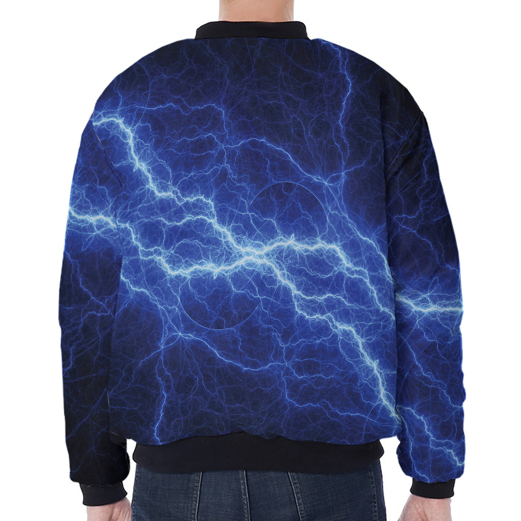 Lightning Plasma Print Zip Sleeve Bomber Jacket