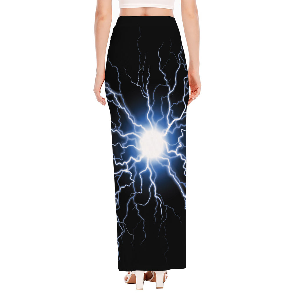 Lightning Spark Print High Slit Maxi Skirt