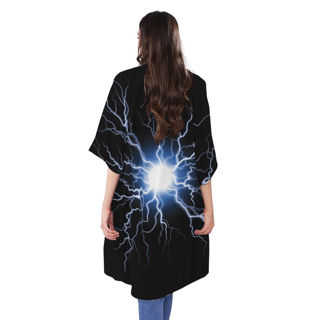 Lightning Spark Print Open Front Beach Cover Up