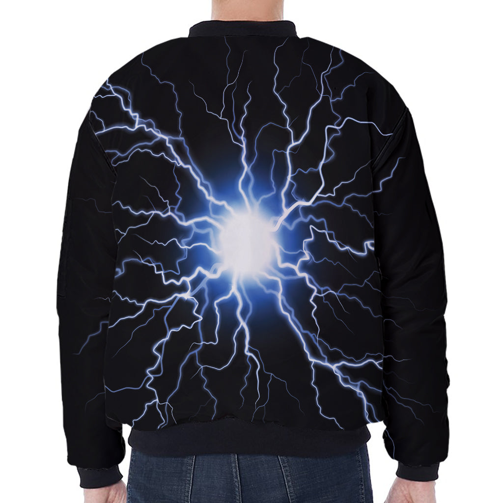 Lightning Spark Print Zip Sleeve Bomber Jacket