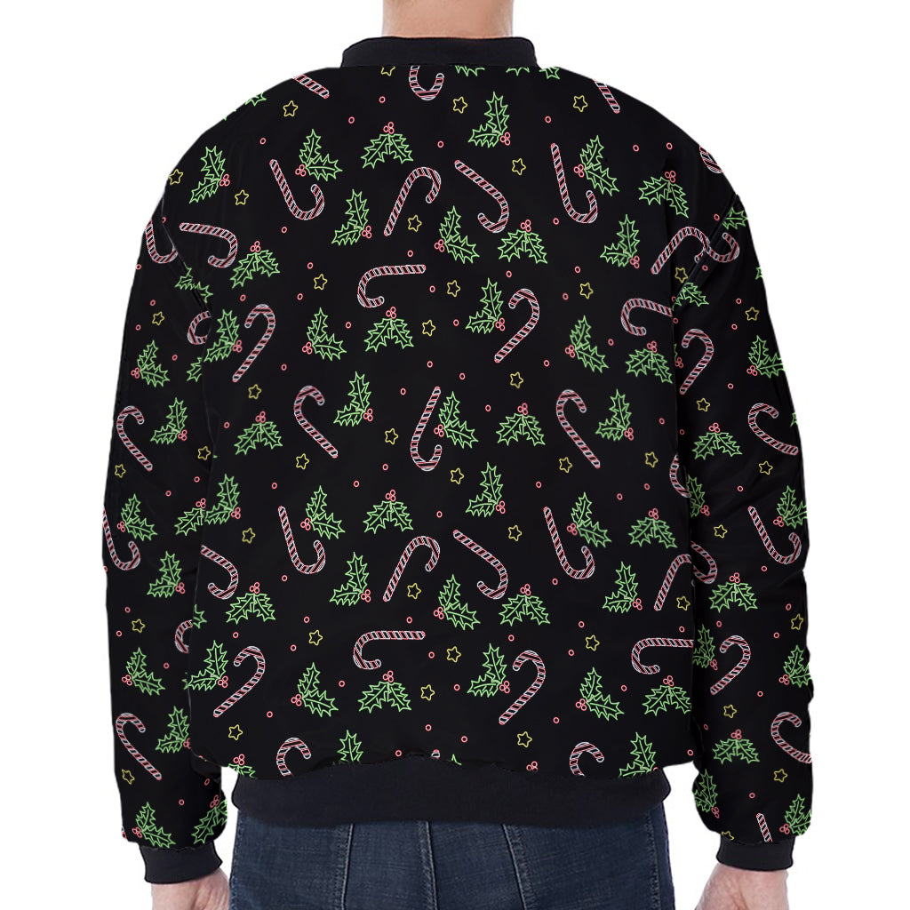 Lights Christmas Pattern Print Zip Sleeve Bomber Jacket