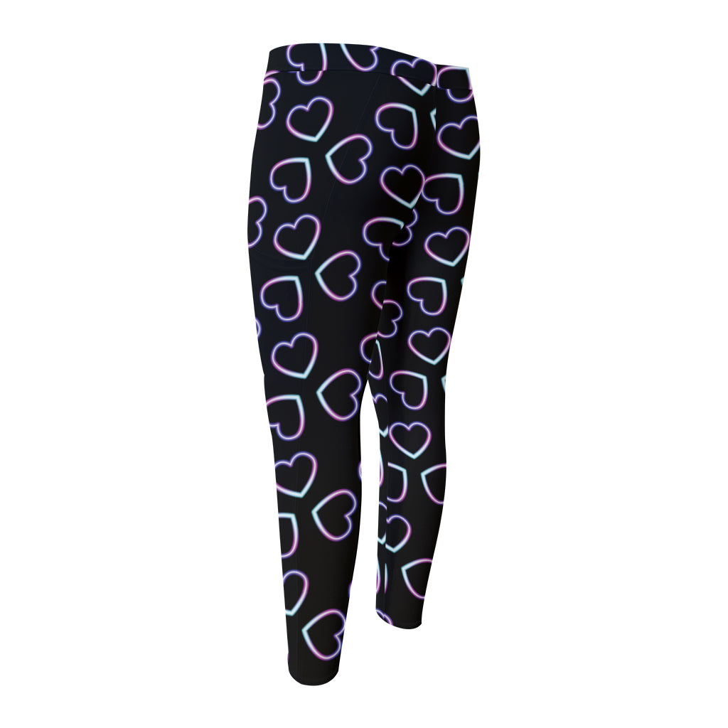 Lights Heart Pattern Print Men's Compression Pants