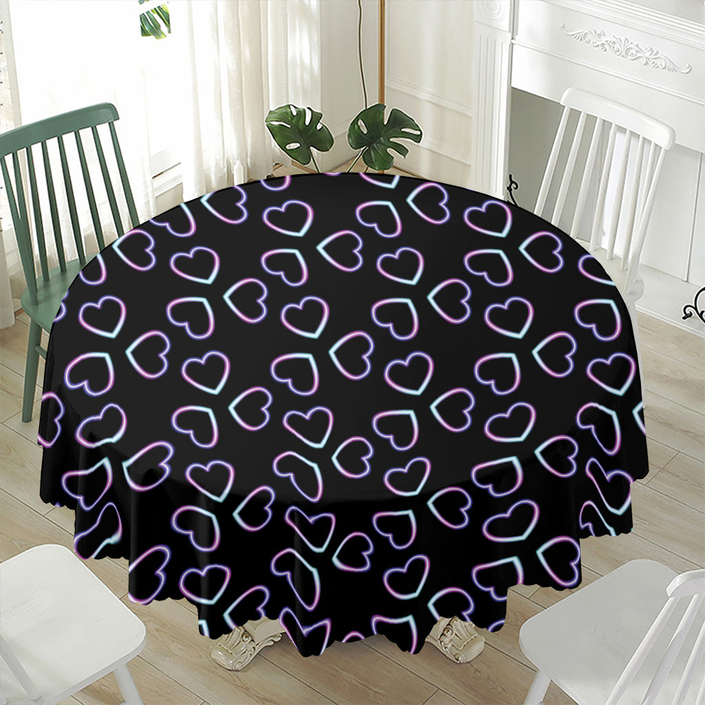 Lights Heart Pattern Print Waterproof Round Tablecloth