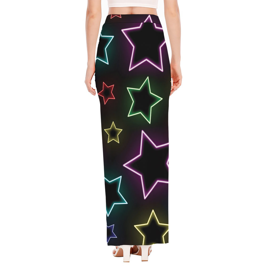 Lights Star Pattern Print High Slit Maxi Skirt