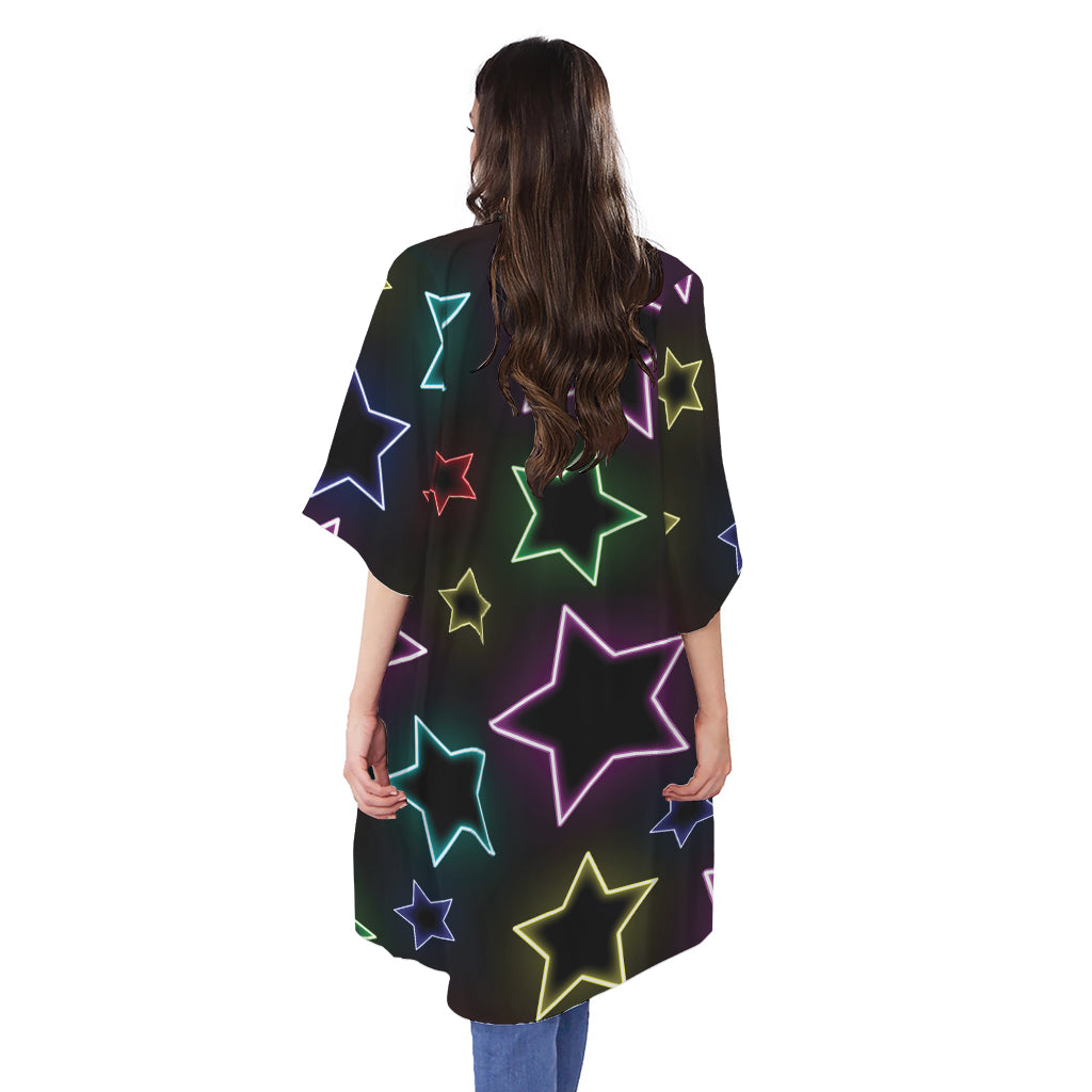 Lights Star Pattern Print Open Front Beach Cover Up