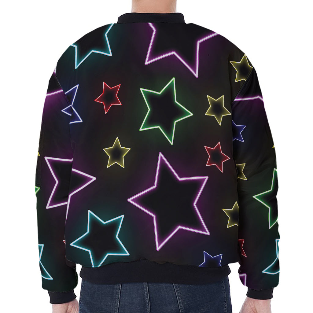 Lights Star Pattern Print Zip Sleeve Bomber Jacket