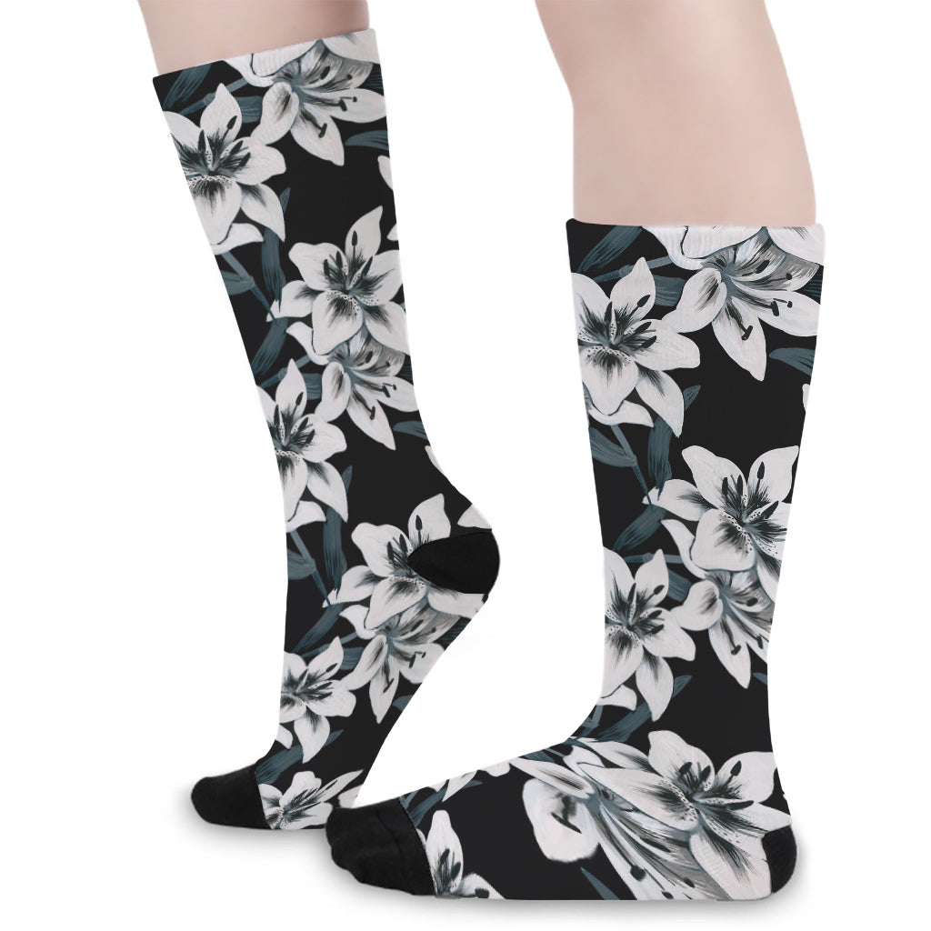 Lily Floral Pattern Print Long Socks