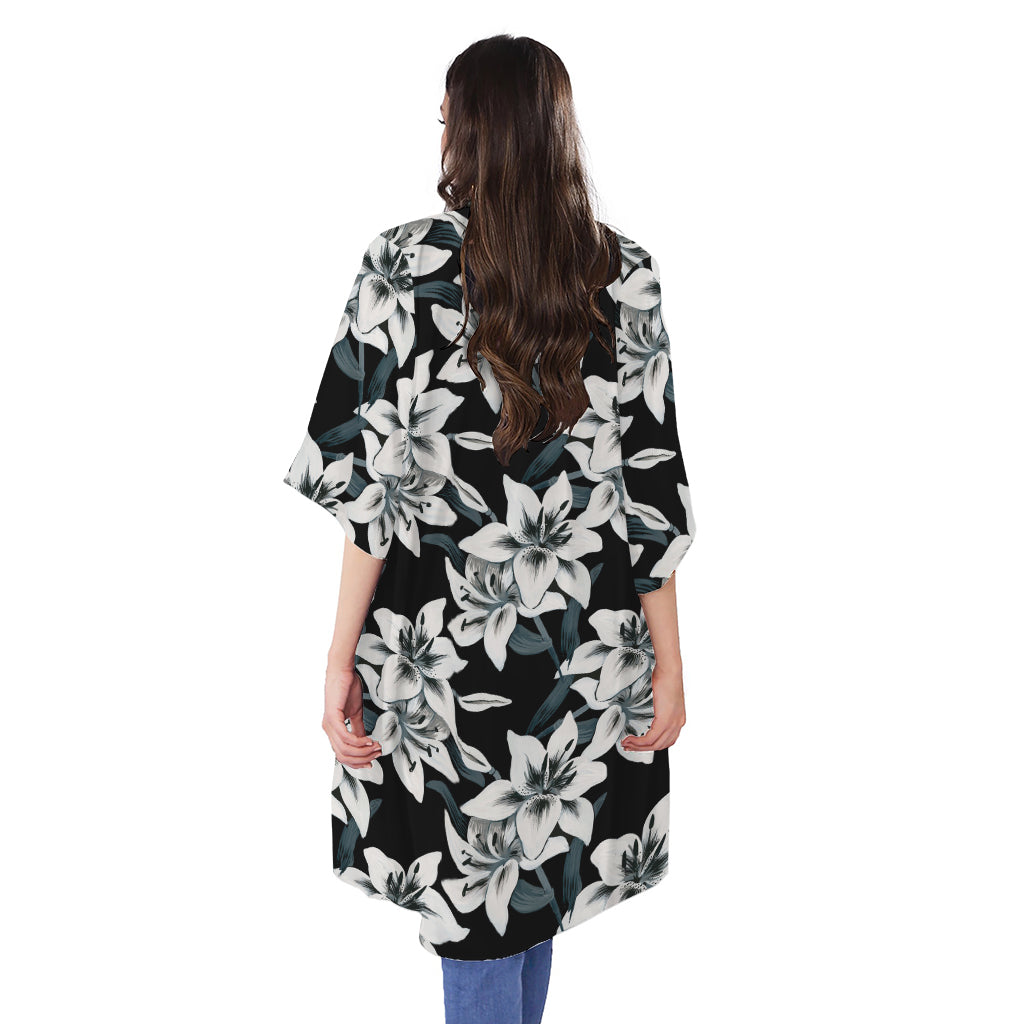 Lily Floral Pattern Print Open Front Beach Cover Up