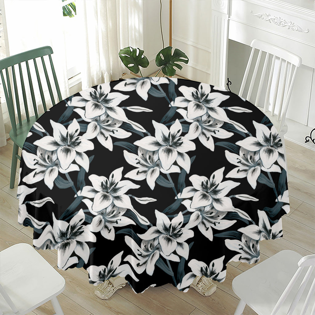 Lily Floral Pattern Print Waterproof Round Tablecloth