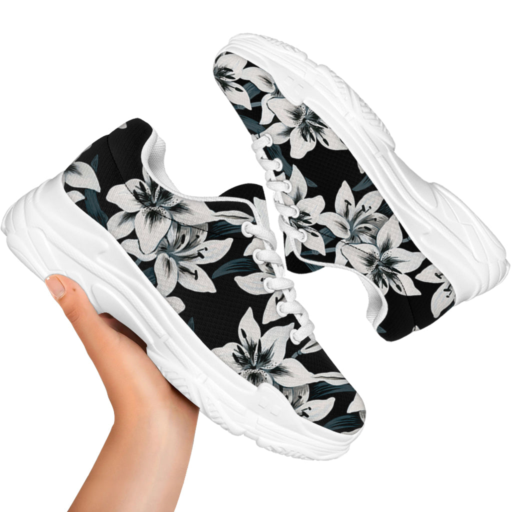 Lily Floral Pattern Print White Chunky Shoes