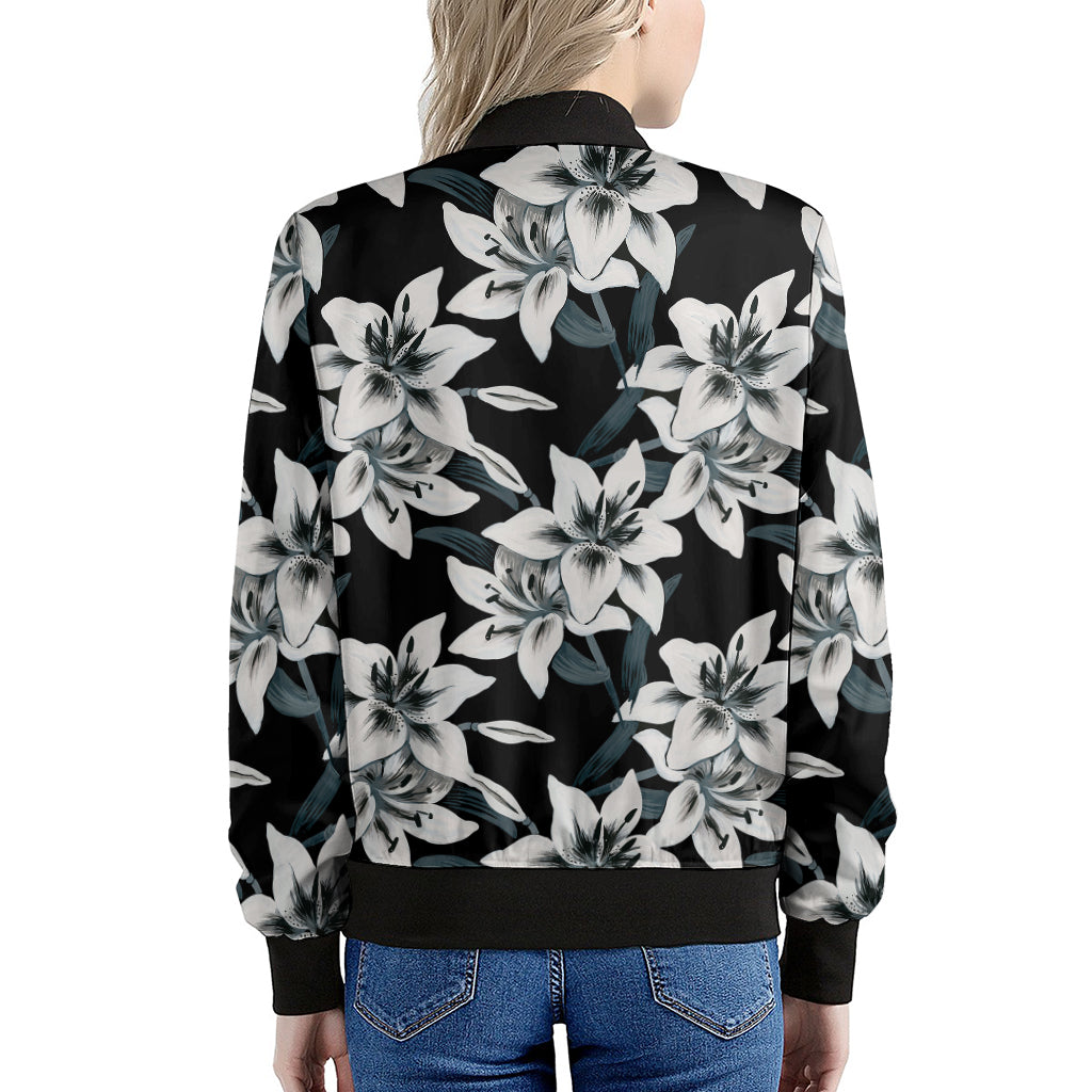 Lily Floral Pattern Print Women's Bomber Jacket