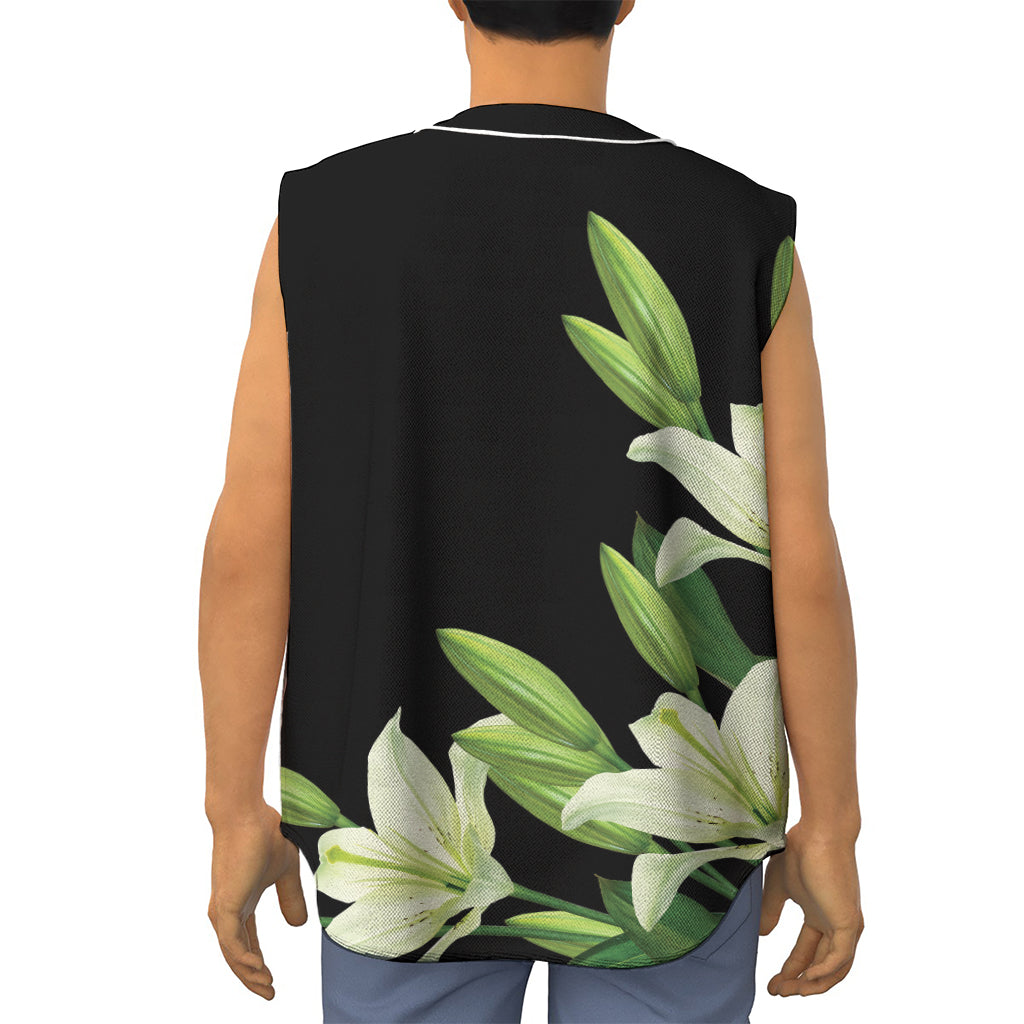 Lily Floral Print Sleeveless Baseball Jersey