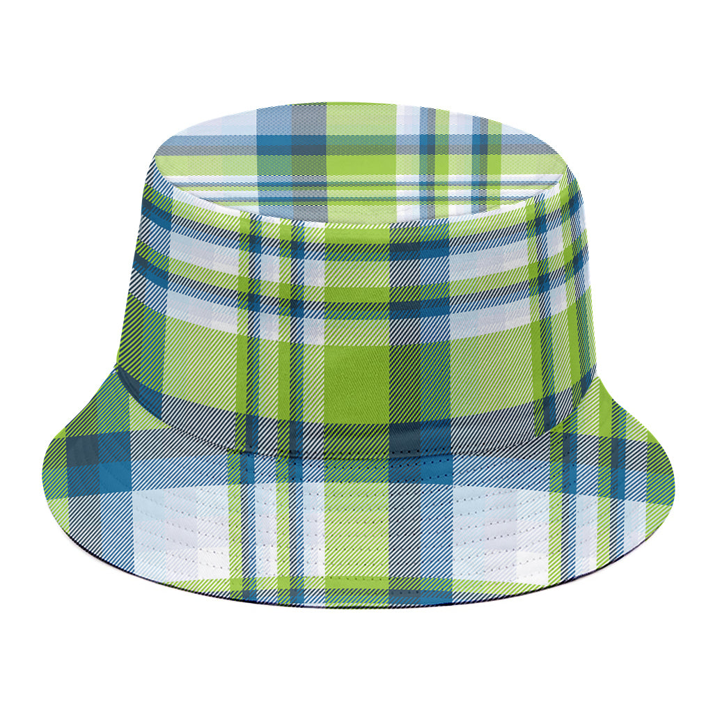 Lime And Blue Madras Plaid Print Bucket Hat