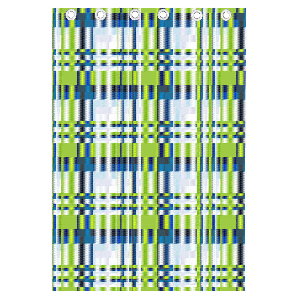 Lime And Blue Madras Plaid Print Curtain